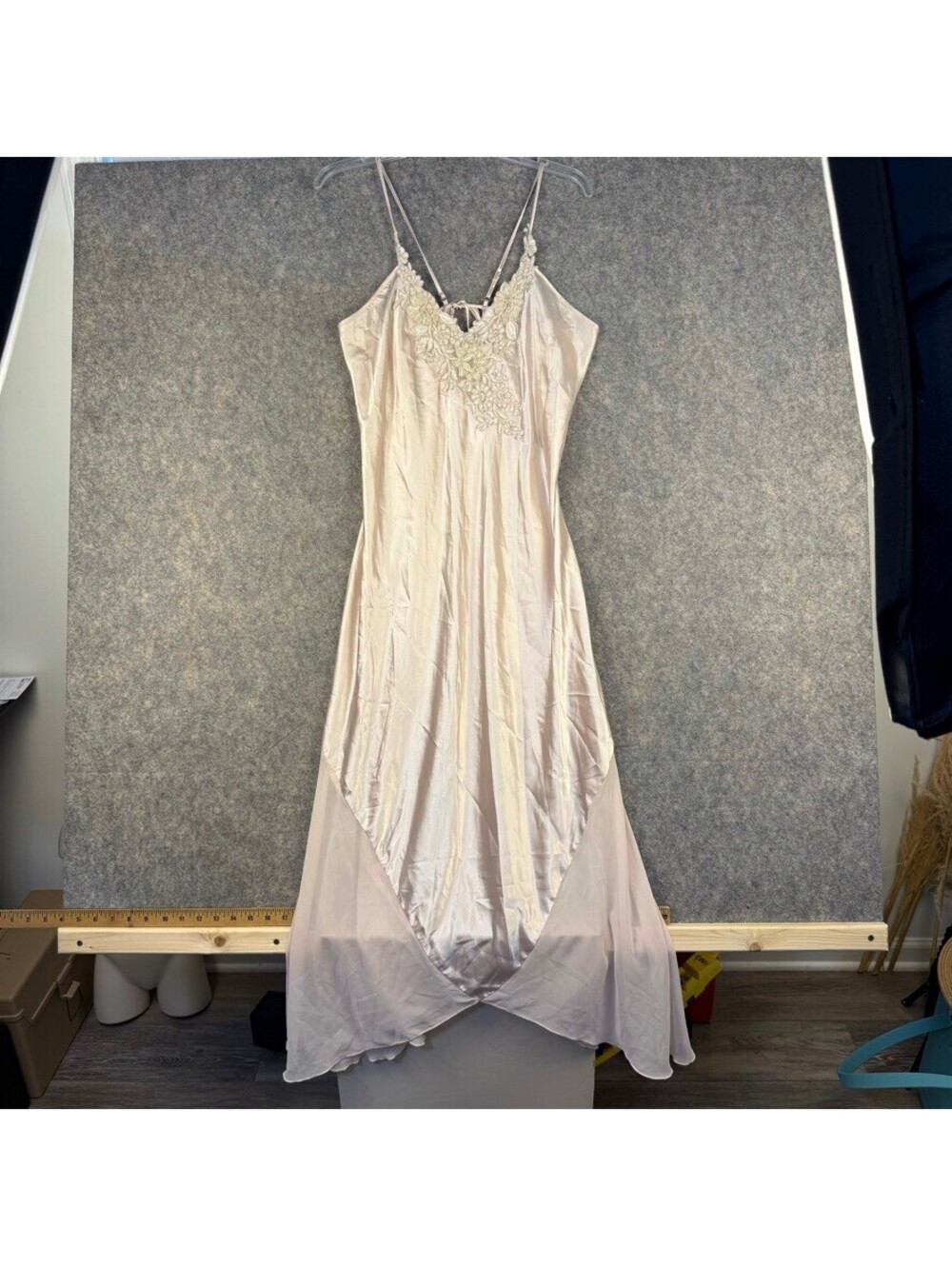 Vintage Linea Donatella White Bridal Satin Slip Dress Nightgown Size L 304